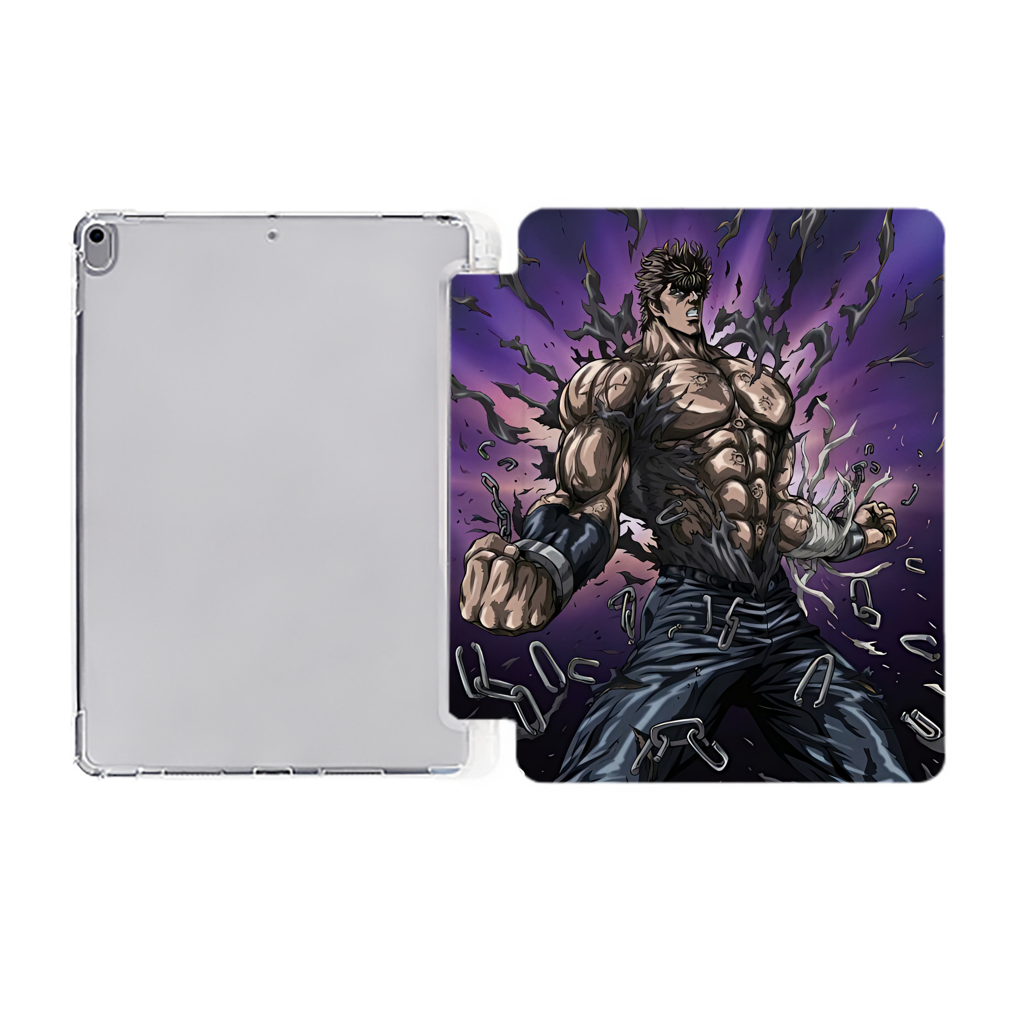 （画像用） 北斗の拳 Fist of the North Star IPad ケース ペン収納付き 三つ折りスタンド PUレザー×シリコン 対応機種9.5/10.5/10.9インチ